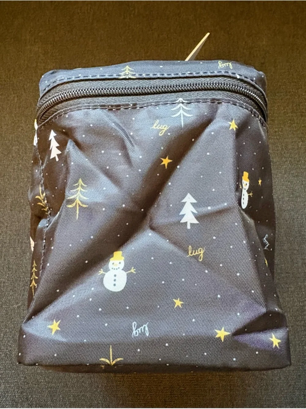 Lug Box Top Cosmetic Case Bag – Snowman Trees (Black Gold White Holiday Winter) - Picture 8 of 16